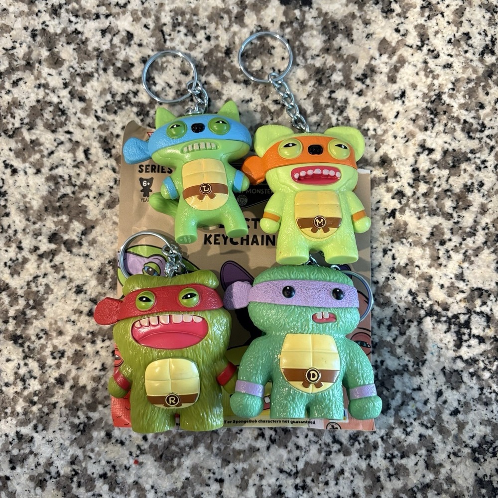 Fuggler Keychain Series 2 TMNT FULL SET With Catch Me Flocked Versions Lot of 4